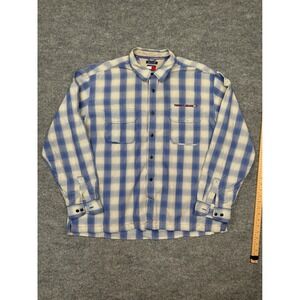 Tommy Jeans Mens XXL Blue White Plaid Long Sleeve Button Down Shirt Dual Pocket